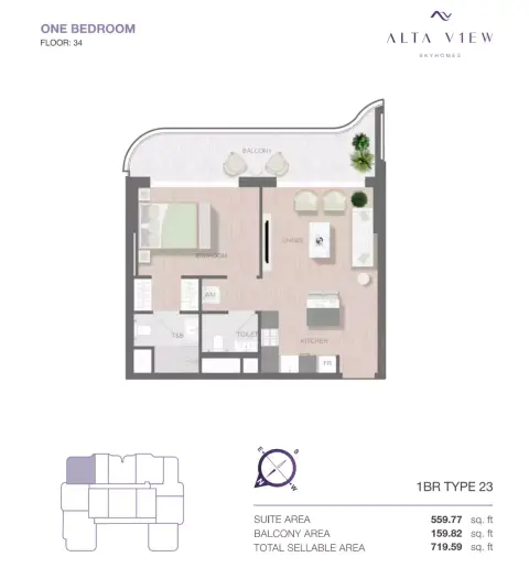 Alta View Skyhomes: Floor plan Type 23, 719 sq ft