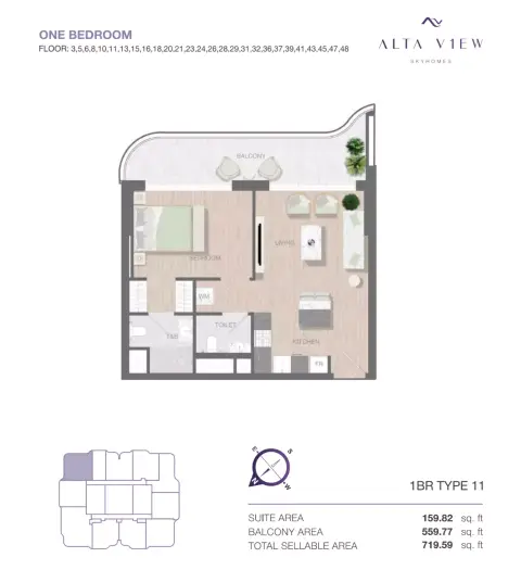 Alta View Skyhomes: Floor plan Type 11, 719 sq ft