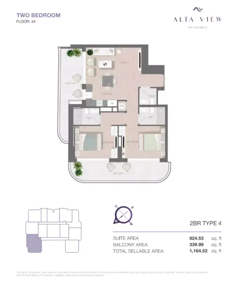 Alta View Skyhomes: Floor plan Type 4, 1,164 sq ft