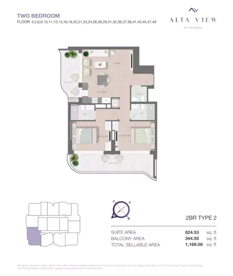 Alta View Skyhomes: Floor plan Type 2, 1,169 sq ft