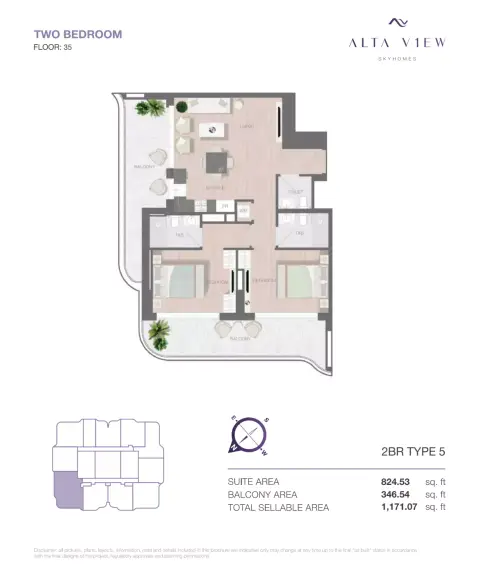 Alta View Skyhomes: Floor plan Type 5, 1,171 sq ft