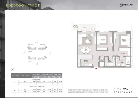 City Walk Crestlane: फ़्लोर प्लान Type D Mirrored - 2 BR, 1,202 sq ft