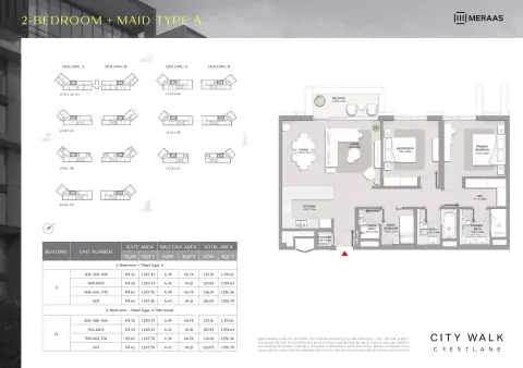 City Walk Crestlane: फ़्लोर प्लान Type A Mirrored + Maid - 2 BR, 1,354 sq ft