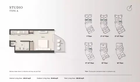 Portside Square: Floor plan Type A, 395 sq ft