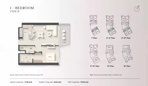Portside Square: Floor plan Type B, 791 sq ft