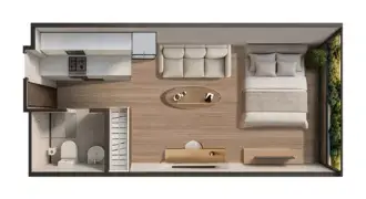 Celesto Tower: Plattegrond Type 1, 350 sq ft