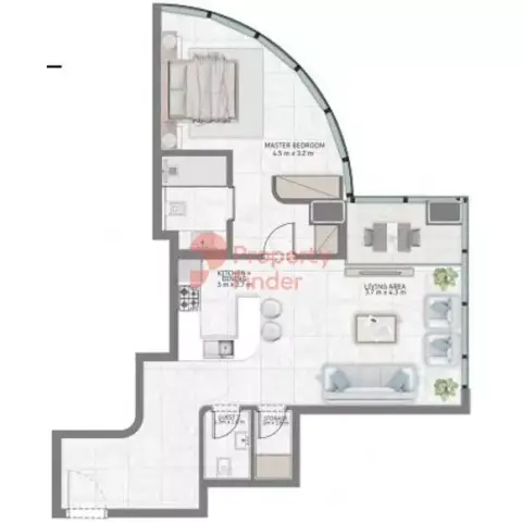 Al Habtoor Tower: Floor plan Type 17 Level 09-46, 866 sq ft
