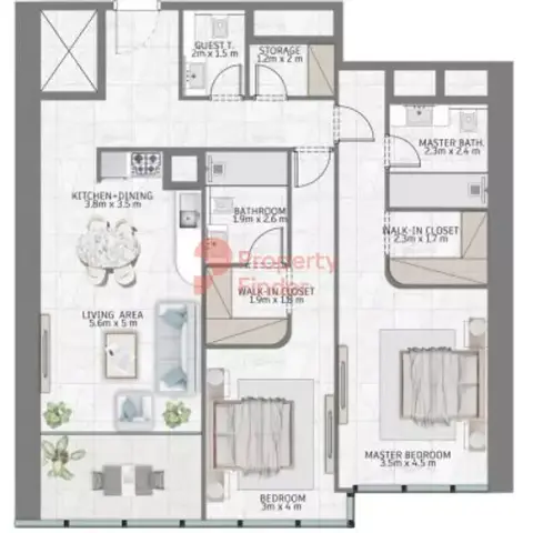 Al Habtoor Tower: Floor plan Type 01 Level 71-75, 1,266 sq ft