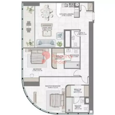 Al Habtoor Tower: Floor plan Type 03 Level 71-75, 1,378 sq ft