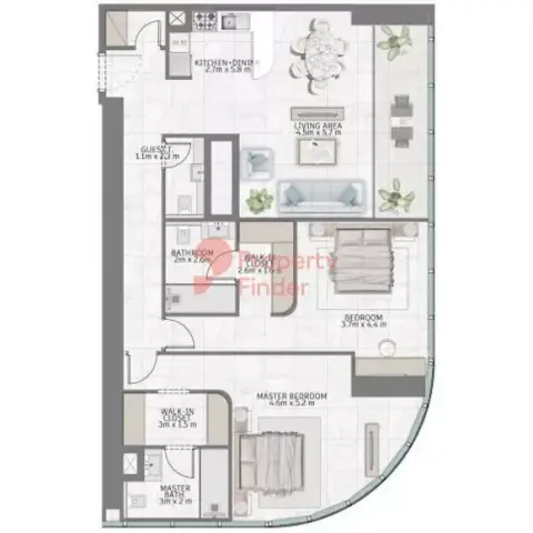 Al Habtoor Tower: Floor plan Type 10 Level 71-75, 1,378 sq ft