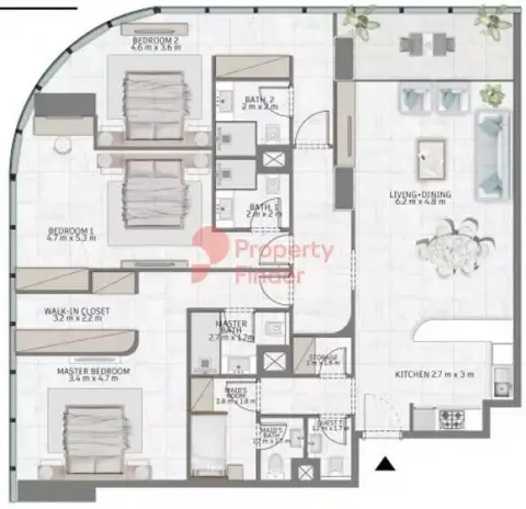 Al Habtoor Tower: Floor plan Type 04 Level 71-75, 1,820 sq ft