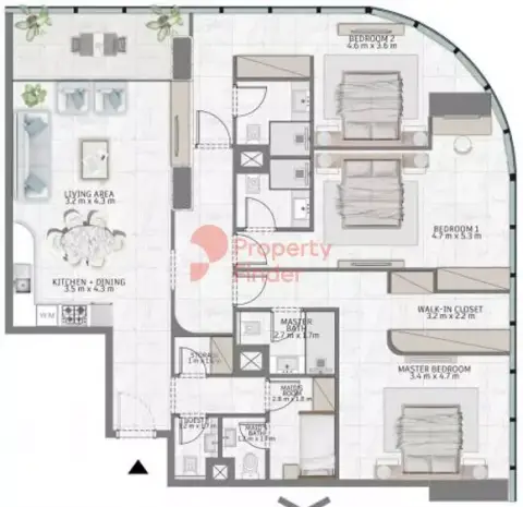 Al Habtoor Tower: Floor plan Type 09 Level 71-75, 1,743 sq ft