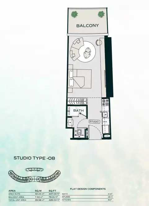 بن غاطي أكواريز: مخطط الطابق Type F, 426 sq ft