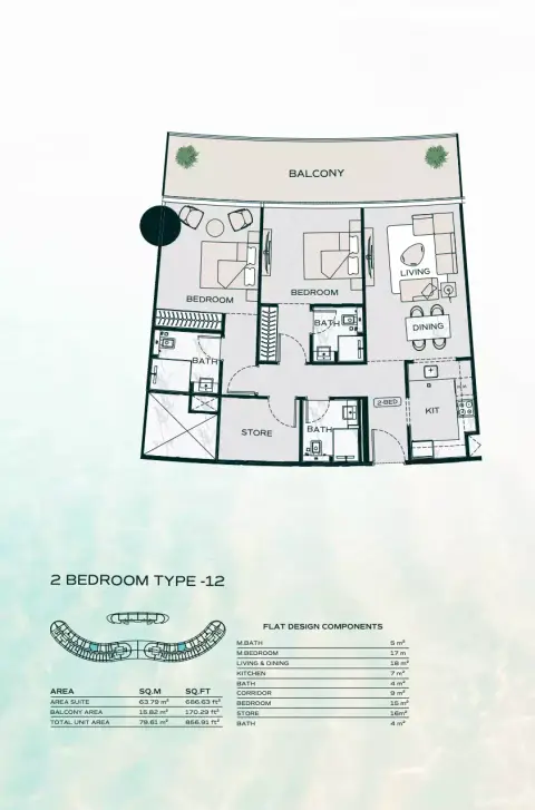 بن غاطي أكواريز: مخطط الطابق Type L, 856 sq ft