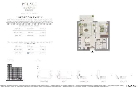 بالاس ريزيدنسز هيلسايد إيه: مخطط الطابق Type A, 680 sq ft