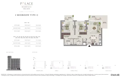 بالاس ريزيدنسز هيلسايد إيه: مخطط الطابق Type C, 1,138 sq ft