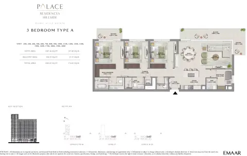 بالاس ريزيدنسز هيلسايد إيه: مخطط الطابق Type A, 1,882 sq ft