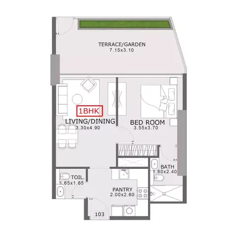 Coventry 2: Floor plan Type A, 625 sq ft