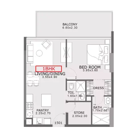 Coventry 2: Floor plan Type A, 821 sq ft