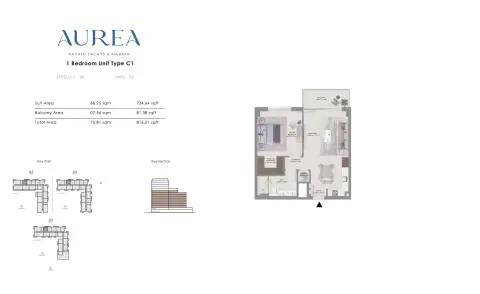 Aurea: Floor plan Type C1, 816 sq ft