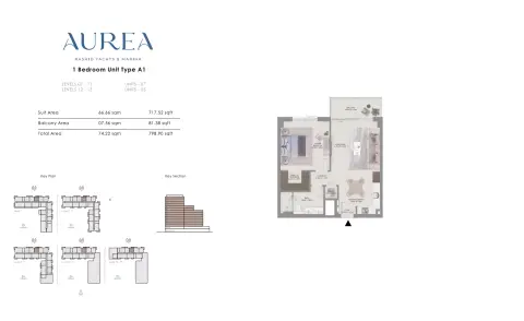 Aurea: Floor plan Type A1, 798 sq ft