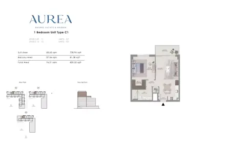 Aurea: Floor plan Type C1 Version 2, 820 sq ft