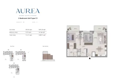 Aurea: Floor plan Type C1, 1,228 sq ft