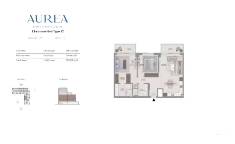 Aurea: Floor plan Type C1 Version 2, 1,235 sq ft