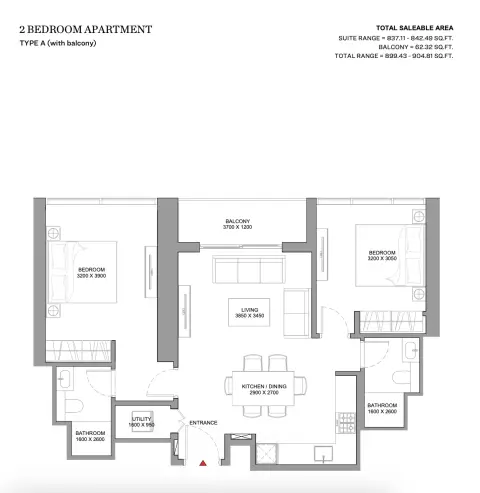 Skyvue Stellar: Floor plan Type A (With Balcony), 899 sq ft