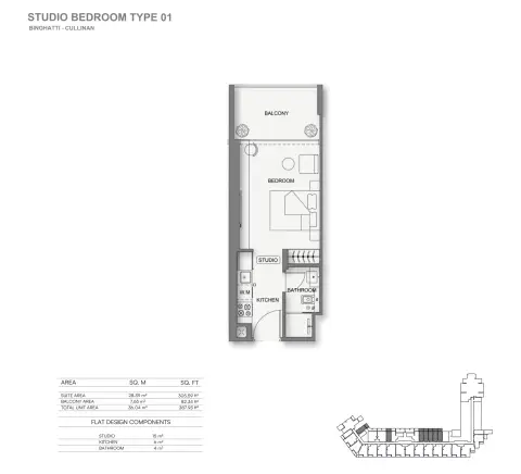 Binghatti Cullinan: Floor plan Type 01, 387 sq ft