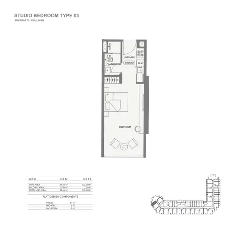 Binghatti Cullinan: Floor plan Type 03, 373 sq ft