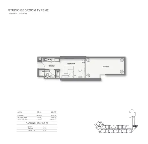 Binghatti Cullinan: Floor plan Type 02, 527 sq ft