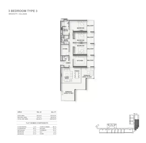 Binghatti Cullinan: Floor plan Type 3, 2,329 sq ft