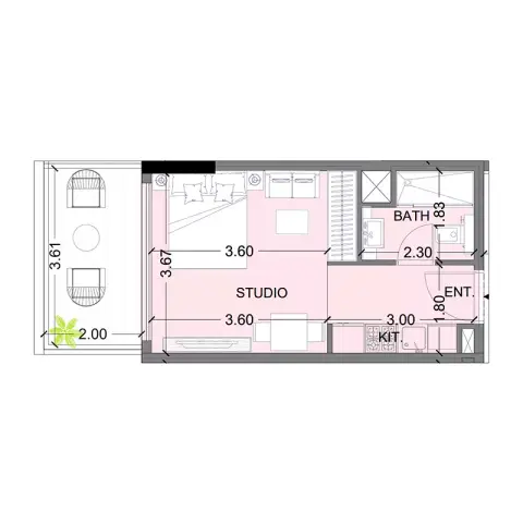 Coventry Twins: Планировка Type 1, 365 sq ft