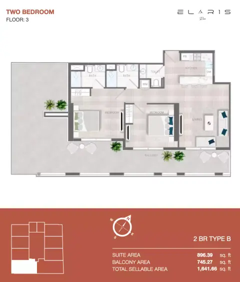 Elaris Rise: Floor plan Type 2-№ 306, 1,642 sq ft