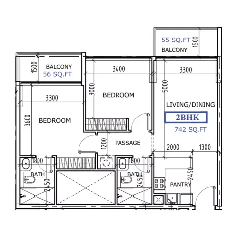 Coventry 49: फ़्लोर प्लान Type 1, 848 sq ft