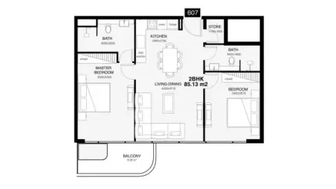 Villa del Gavi: Floor plan Type B, 1,011 sq ft