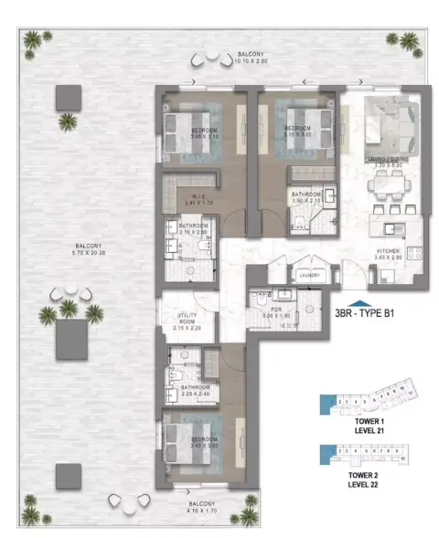 Chelsea Residences 2: फ़्लोर प्लान Type B1, 2,040 sq ft