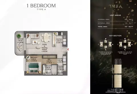 Talea: Floor plan Type A, 757 sq ft