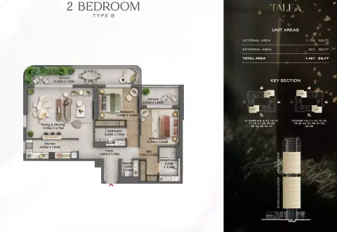 Talea: Floor plan Type B, 1,461 sq ft
