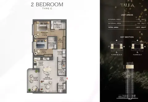 Talea: Floor plan Type C+Maid, 1,317 sq ft
