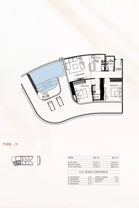 Binghatti Flare 01: Floor plan Flare01-Type 11, 1,882 sq ft