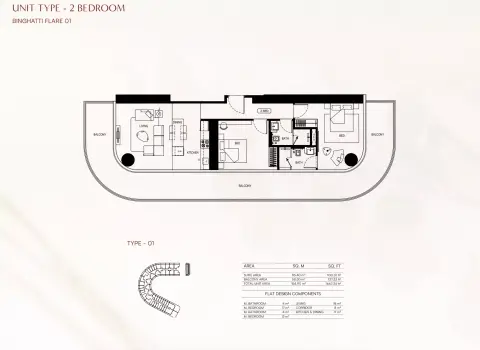 Binghatti Flare 01: Floor plan Flare01-Type 01, 1,667 sq ft