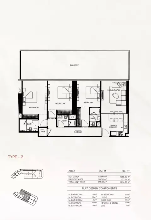Binghatti Flare 01: Floor plan Flare01-Type 02, 1,866 sq ft