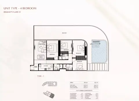 Binghatti Flare 01: Floor plan Flare01-Type 01, 2,726 sq ft