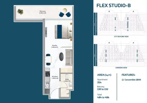 Sparklz: Floor plan Type B, 484 sq ft