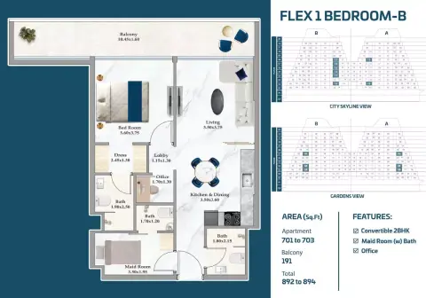 Sparklz: Floor plan Type B, 892 sq ft