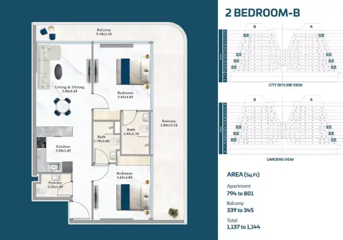 Sparklz: Floor plan Type B, 1,137 sq ft