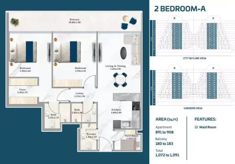 Sparklz: Floor plan Type A, 1,072 sq ft