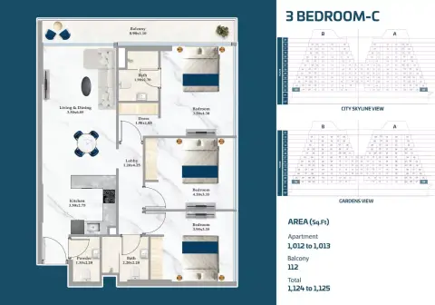 Sparklz: Floor plan Type C, 1,124 sq ft